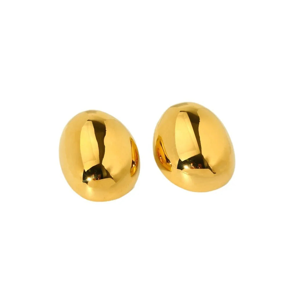 Geometric ear studs with exaggerated glazed surface in 18K gold electroplated stainless steel