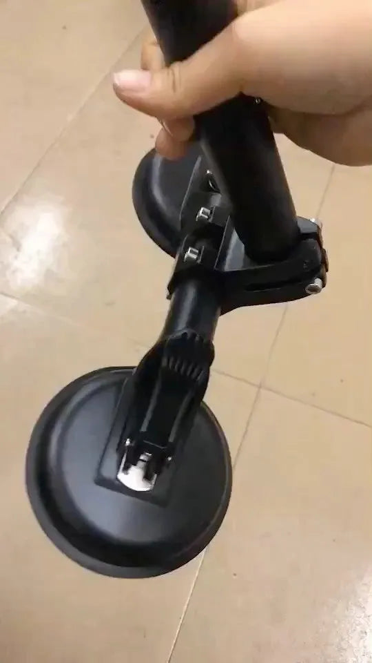Black car sucker base with round suction cup for off-road flagpole mounting on vehicle windscreen