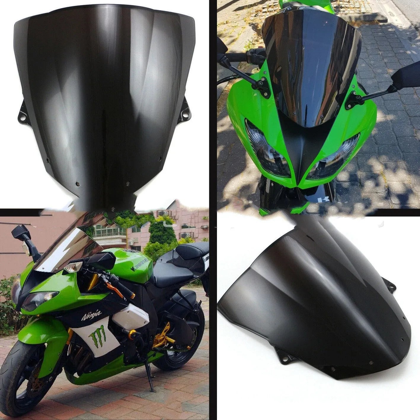 Blue and brown motorcycle windscreen for Kawasaki Ninja ZX-6R and ZX-10R models.