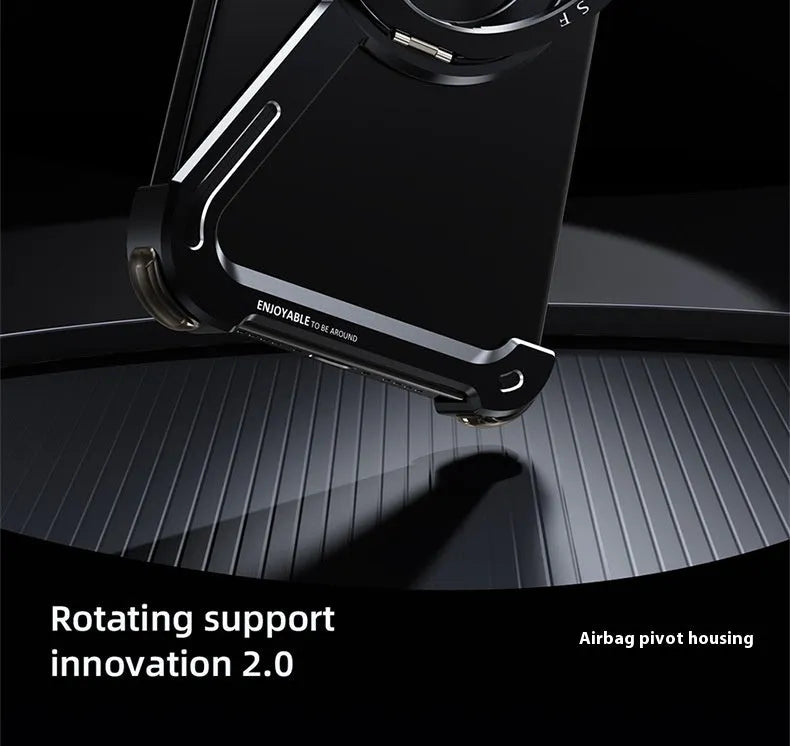 Black aluminium metal iPhone case for iPhone 17 Pro Max showing integrated magnetic bracket on back