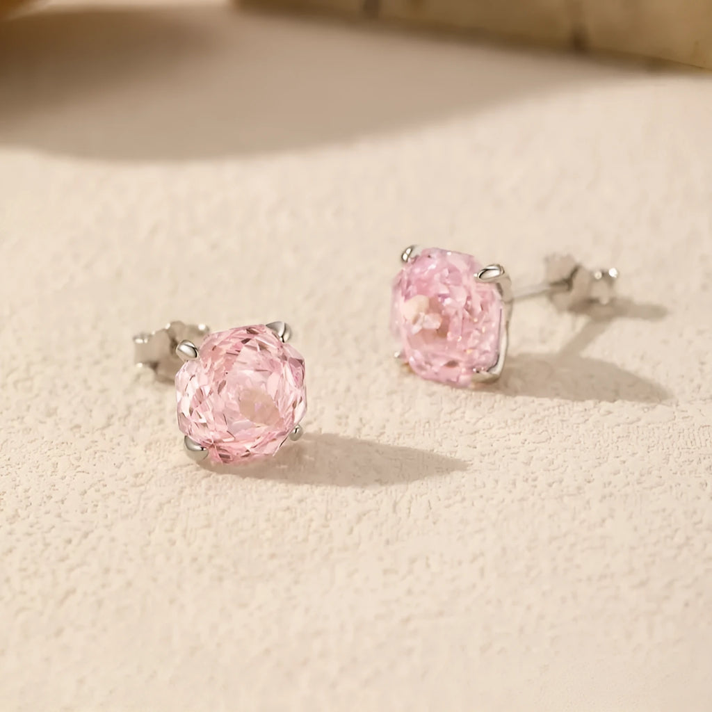 S925 sterling silver rose stud earrings in 6mm and 8mm sizes with floral motif