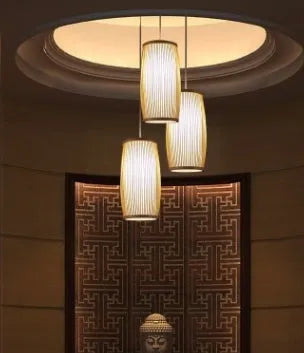 Bamboo plaited decorative table lamp with natural finish, 15cm diameter