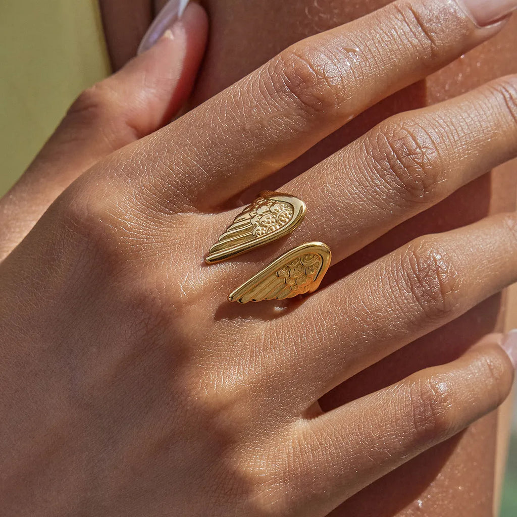 Adjustable stainless steel Wings ring with electroplated finish in multiple colour options