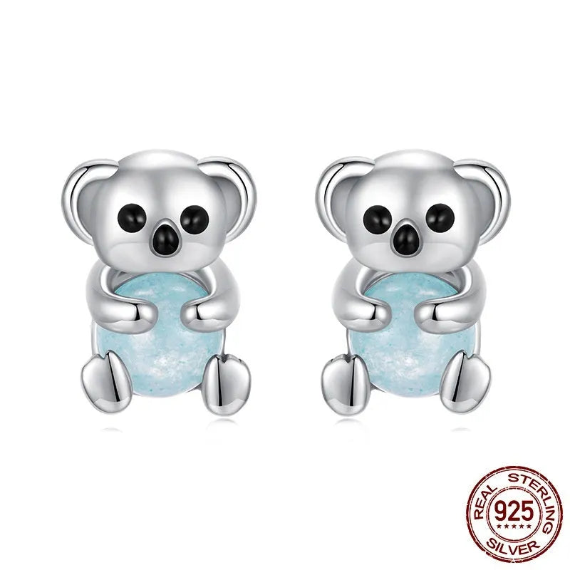 Pair of S925 sterling silver koala earrings with dripping oil polished finish, colour SCE1902