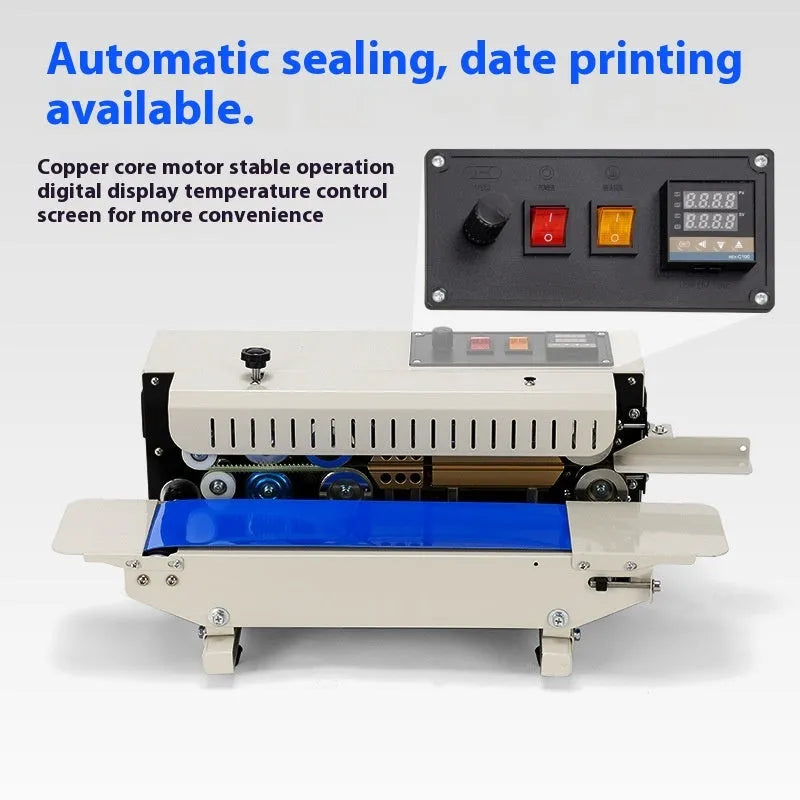 Small steel manual sealing machine with date stamp wheel for plastic bags