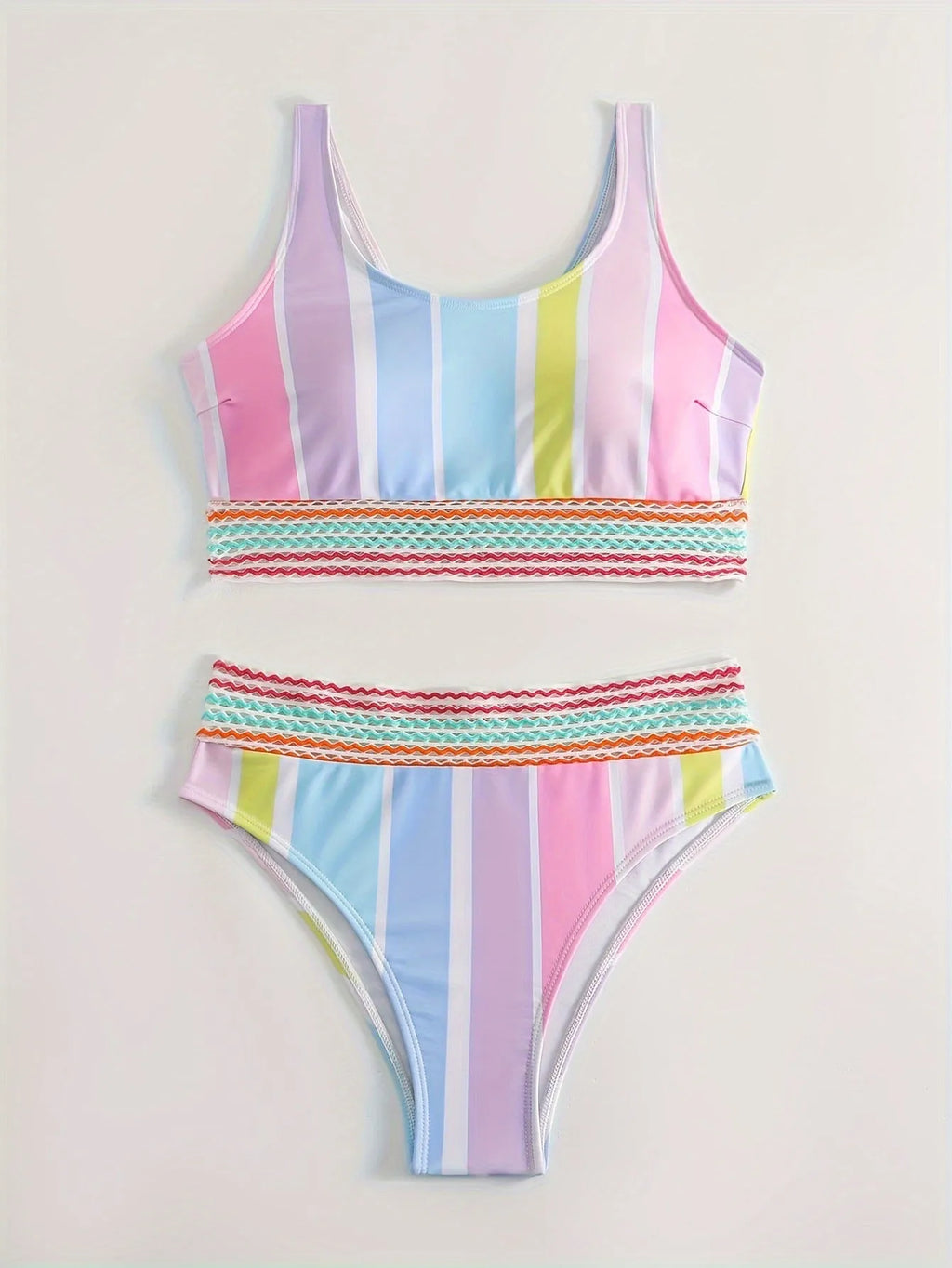 Women's striped bikini swimwear with briefs style in polyester spandex fabric