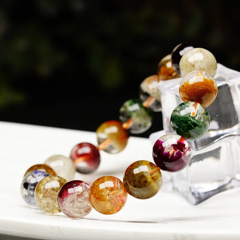 Colourful crystal ghost cornucopia bracelet with 10mm ball beads in ethnic retro style