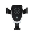 Car wireless charger with automatic gravity clamp mounted on vehicle vent, charging an iPhone
