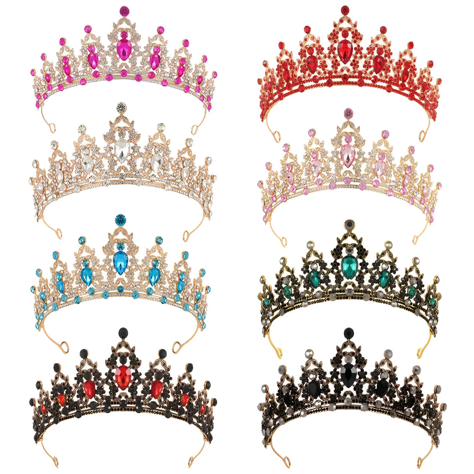 Silver and KC gold alloy bridal crown headdress with rhinestones in baroque style.