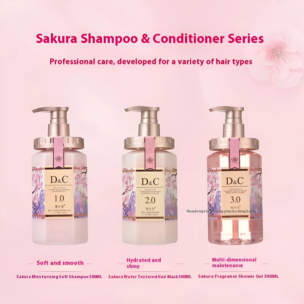 Sakura Cherry Blossom 500ml Shampoo, Conditioner and Shower Gel gift set