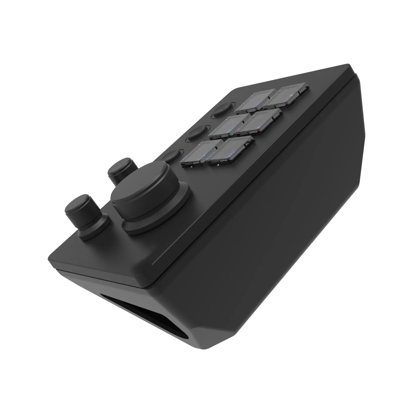 Black silica gel numeric keypad with adjustable bracket and USB cable on desk