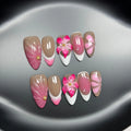French style 3D lily and ice flower design plastic artificial nail tips in almond shape.