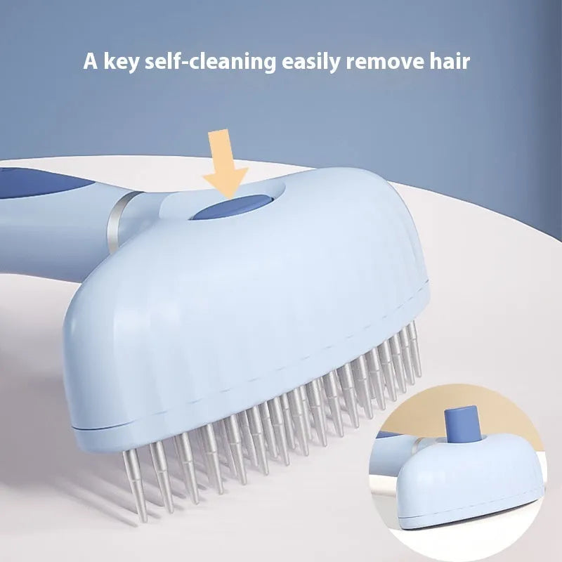 Stainless steel double row dog grooming comb in light blue colour for hair removal