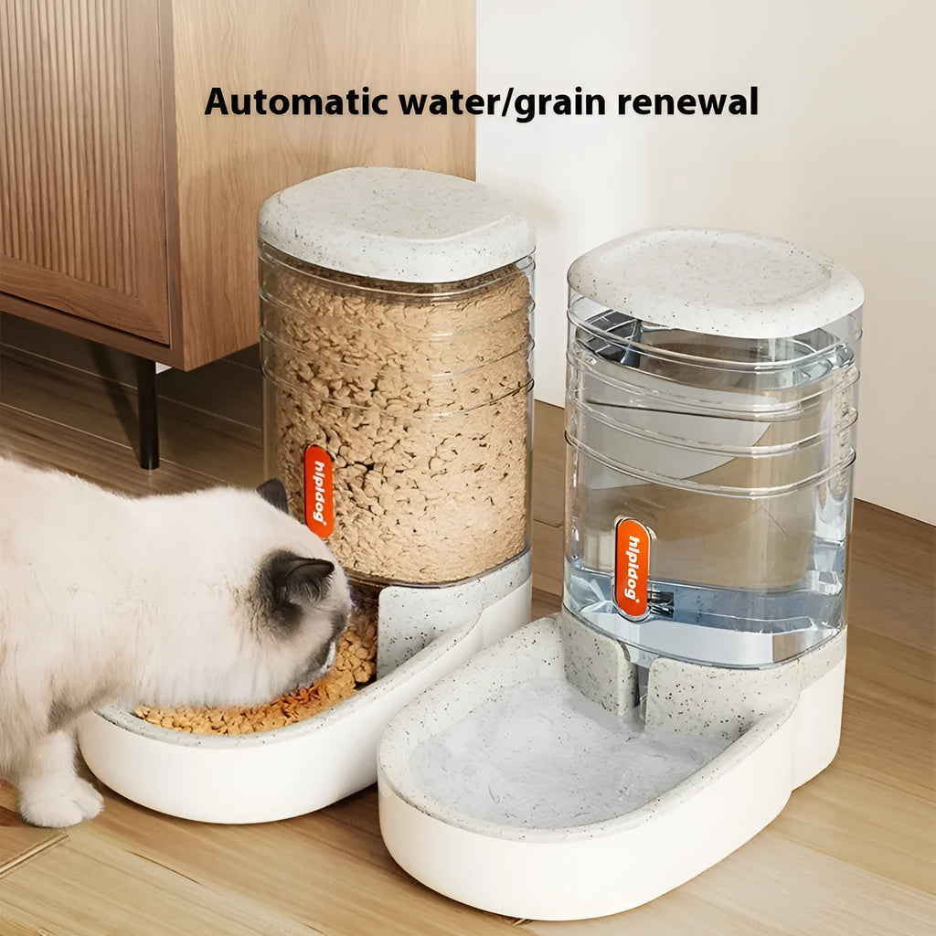 Automatic pet water fountain and feeder with 3.8 litre capacity in blue, grey, pink, or green colour.