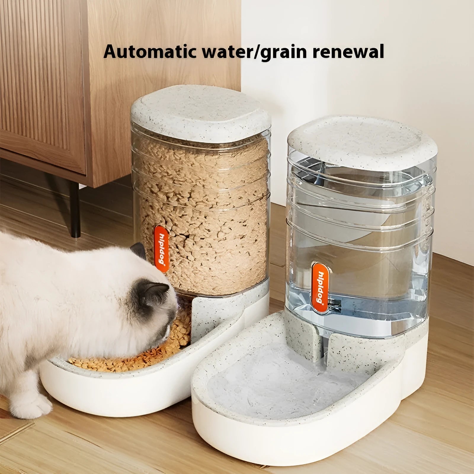 Automatic pet water fountain and feeder with 3.8 litre capacity in blue, grey, pink, or green colour.