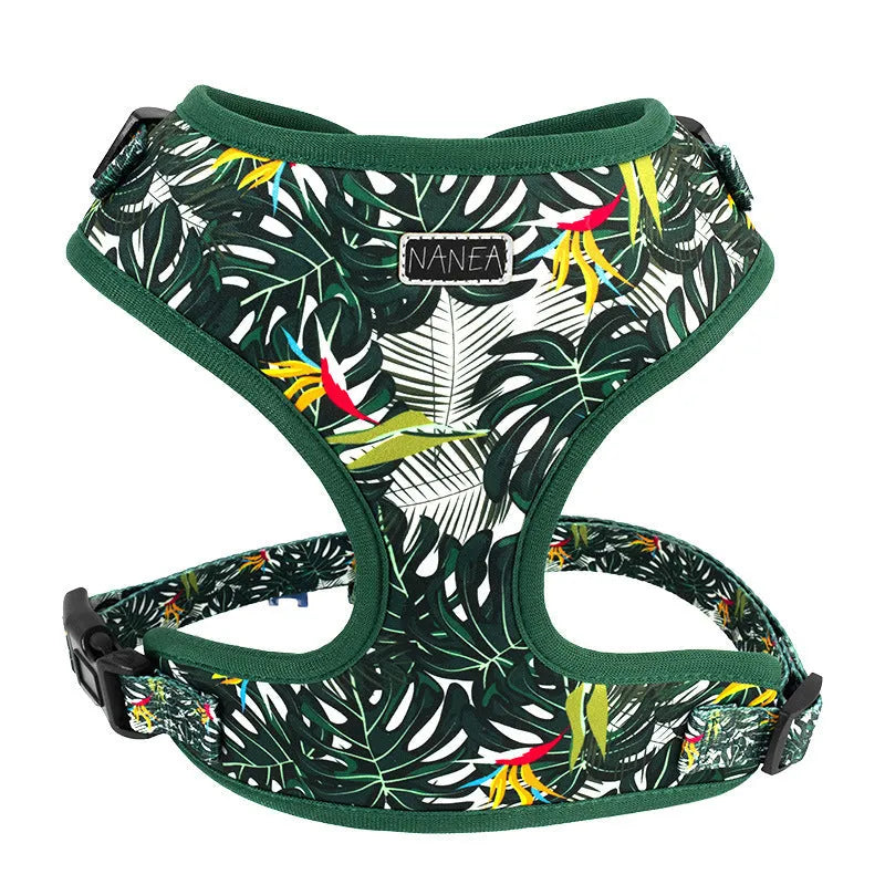 Adjustable cloth dog harness set with haulage rope, collar, waste bag, bow and triangle scarf accessories