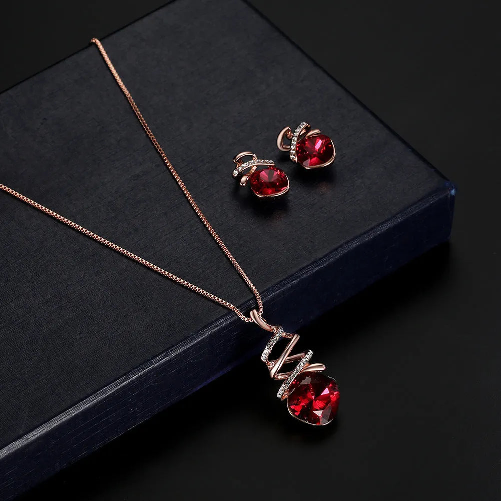 Bridal jewellery set with water wave chain necklace and matching earrings, adjustable 51-80cm
