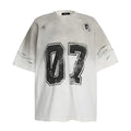 Men's black and white pure cotton short-sleeved printed t-shirt on a hanger.