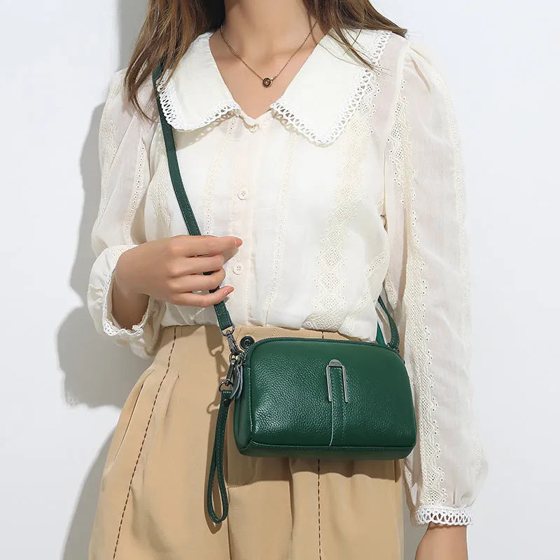 Genuine leather women's shoulder bag in horizontal square shape showing black colour option