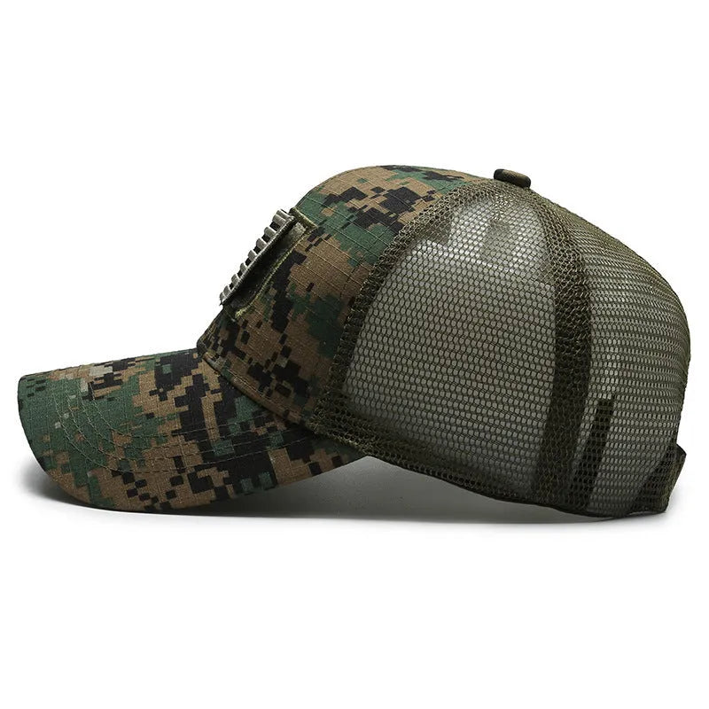 Tear Mark tactical baseball hat in black with white embroidery, dome crown, and Velcro panel on cotton fabric