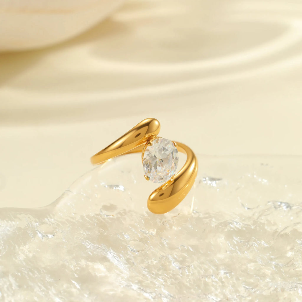 Open mouth geometric zircon ring for women with adjustable stainless steel design in multiple colours