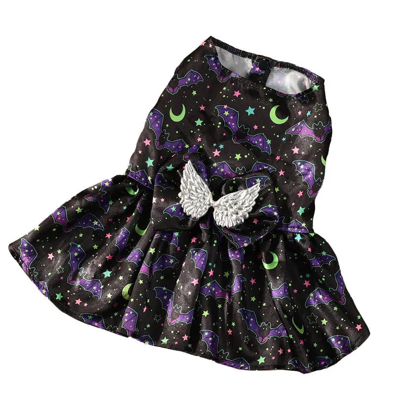 Orange or black bat patterned angel wings Halloween costume for a dog