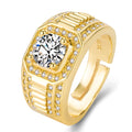 Men's large square diamond ring with adjustable band in gold or platinum finish.