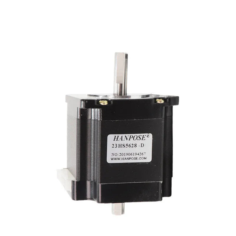 Double output shaft stepper motor 57BYGH56-SZ with 1.26Nm torque on white background