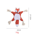 Brown fox-shaped plush dog toy with cotton rope arms and legs and embroidered eyes
