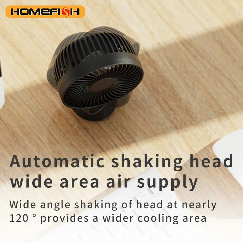 HOMEFISH F2 handheld fan with automatic shake head, LED light, mounted on a removable bracket.