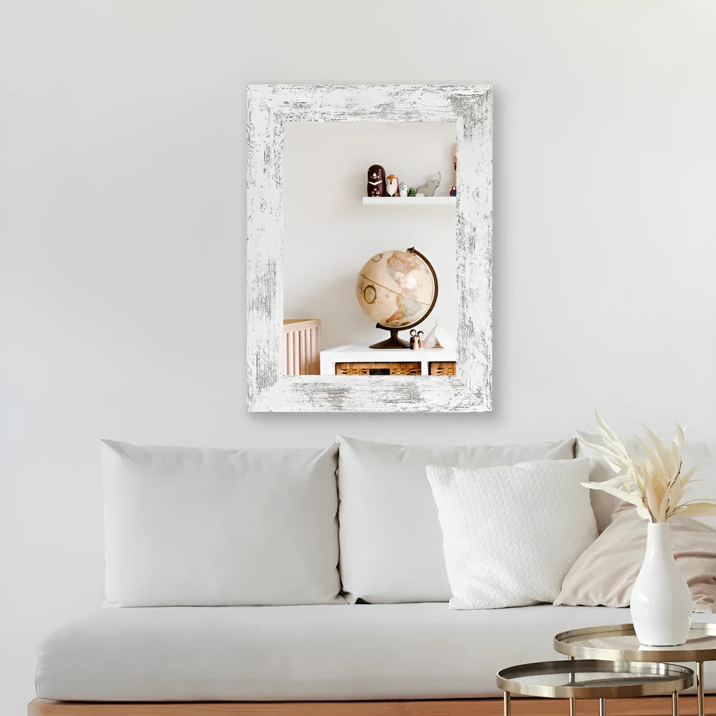 Wall-mounted bathroom mirror with retro Chinese style frame in Little White colour