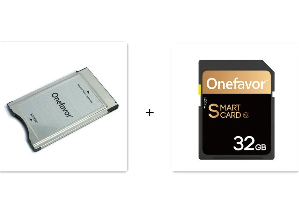 SD to PCMCIA adapter card for Mercedes-Benz cars with stainless steel housing and included 32GB SD card
