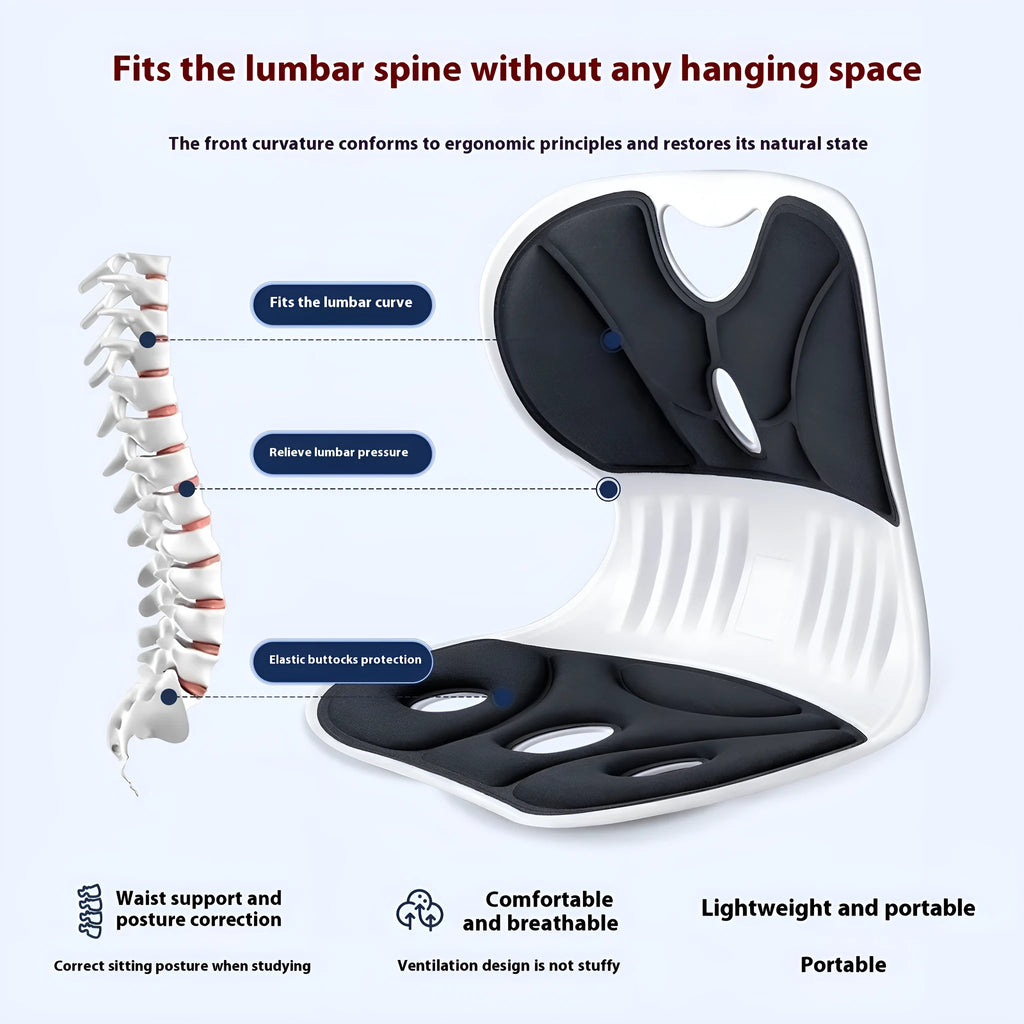 Grey waist support seat cushion with lumbar design for long sitting comfort