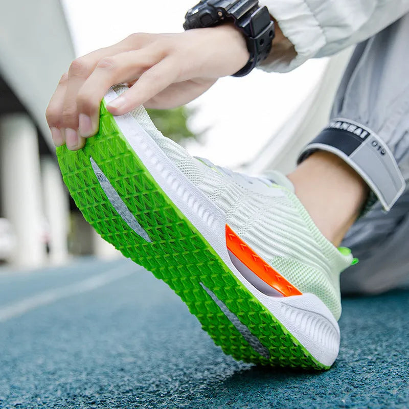 Men's blue breathable mesh casual shoe with round toe and injection moulded sole.