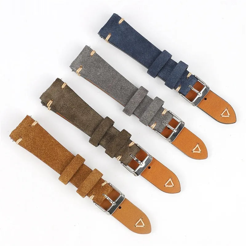 Genuine suede leather watch strap in Army Green colour for 20mm or 22mm watch lugs.