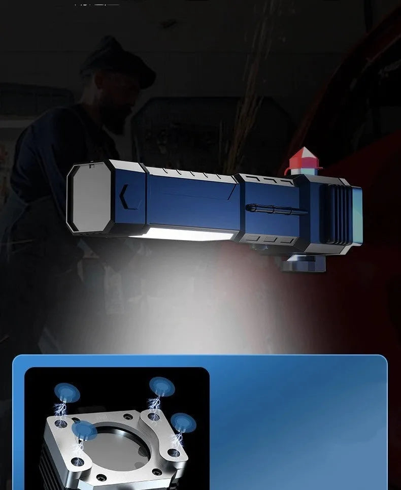 Silver portable LED emergency flashlight with power bank charging function