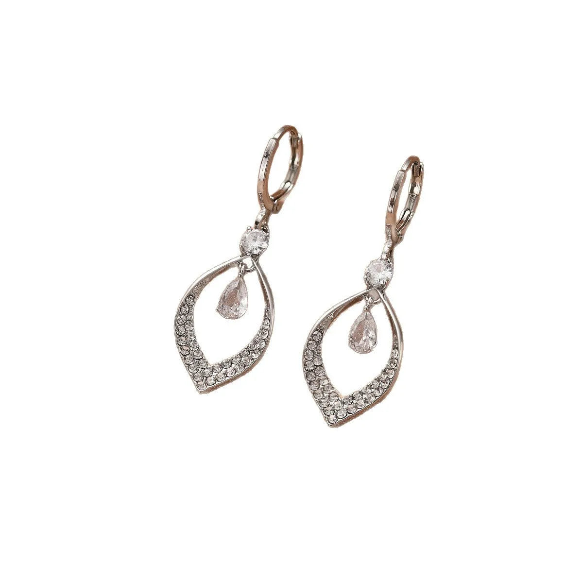 Gold and silver women's drop tassel earrings with zircon detail on a water drop shape.