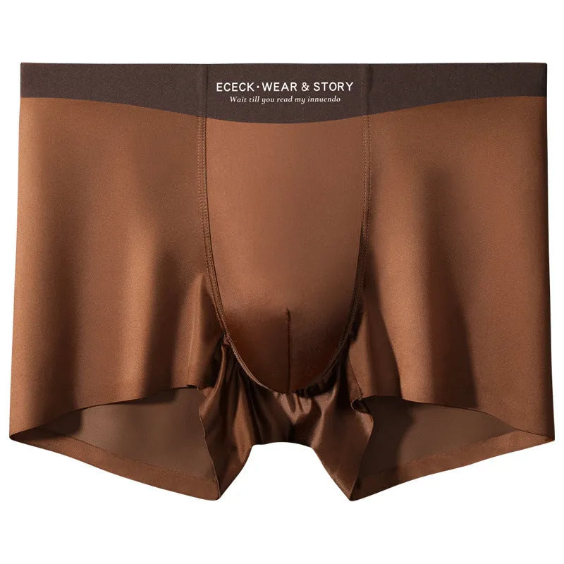 Men's colourblock Ice Silk underwear in blue, shown laid flat to display seamless design.