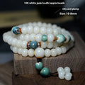 White Jade Bodhi Root Oblate Bead Bracelet with 108 natural bodhi seeds beads in 7x9mm and 8x10mm sizes