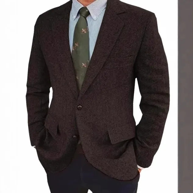 Men's solid colour retro herringbone suit jacket with long sleeves and flax lining in four colours