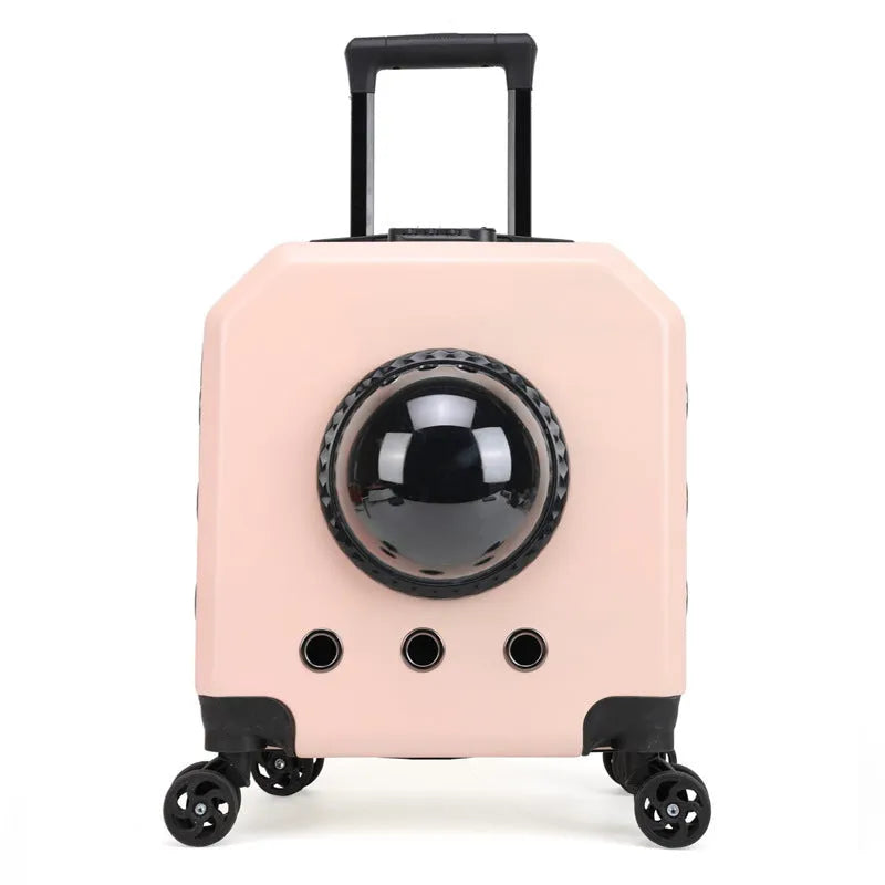 Hard-shell pet flight case with trolley wheels and storage compartment in choice of four colours