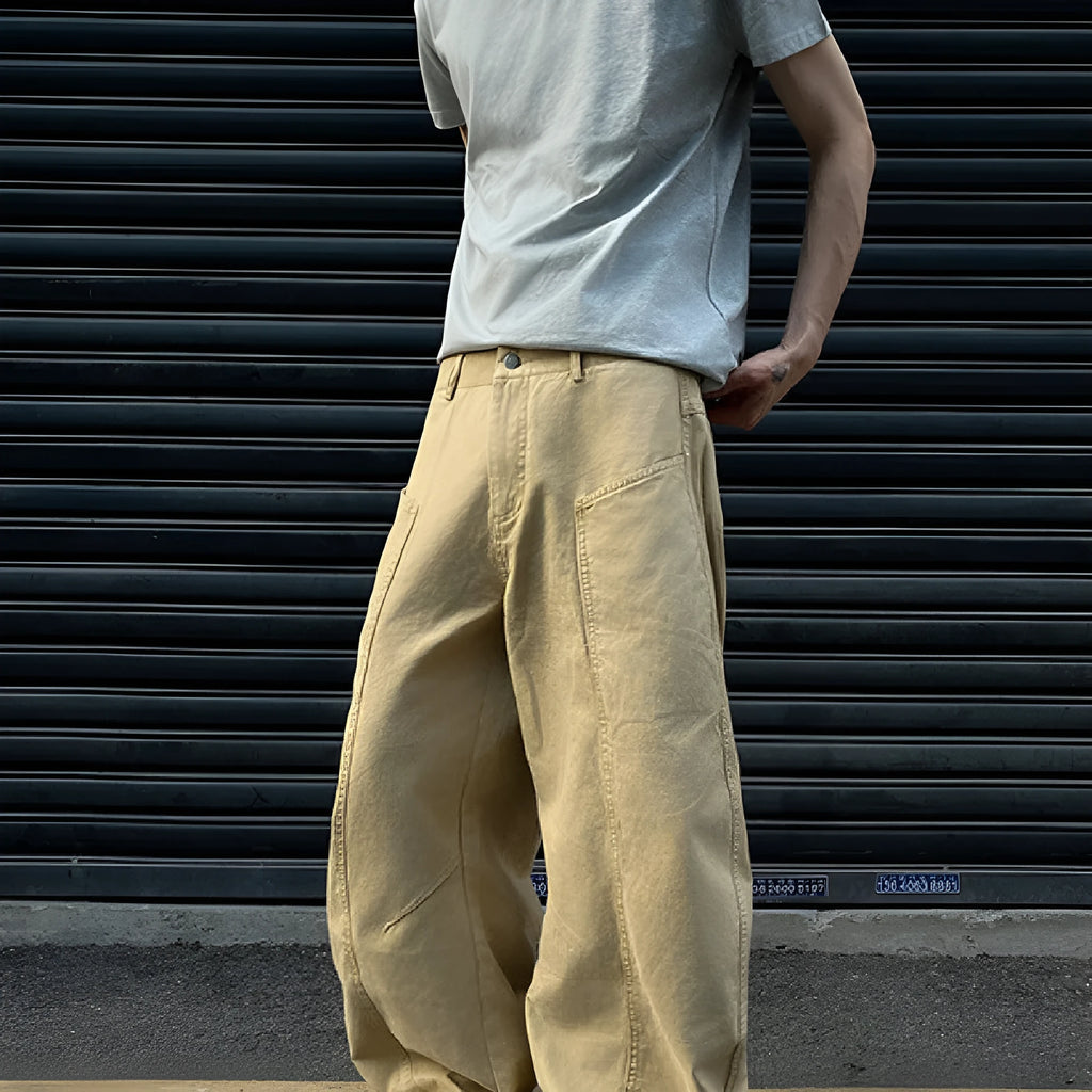 American retro solid colour khaki straight pants for men on plain background