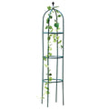 Dark green wrought iron lattice plant flower stand with climbing plant, floor-standing 188x40cm