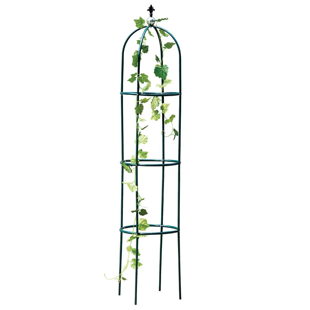 Dark green wrought iron lattice plant flower stand with climbing plant, floor-standing 188x40cm