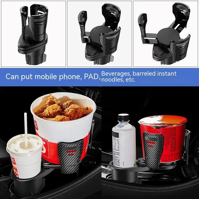 Upgraded universal car cup holder accessory in carbon fibre or matte black ABS plastic