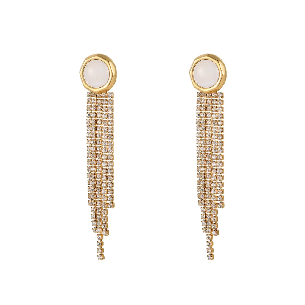 Women's stainless steel diamond tassel love earrings with heart shape and star geometric design elements