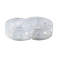 Transparent rubber shock absorber buffer for car suspension springs, shown in multiple sizes.