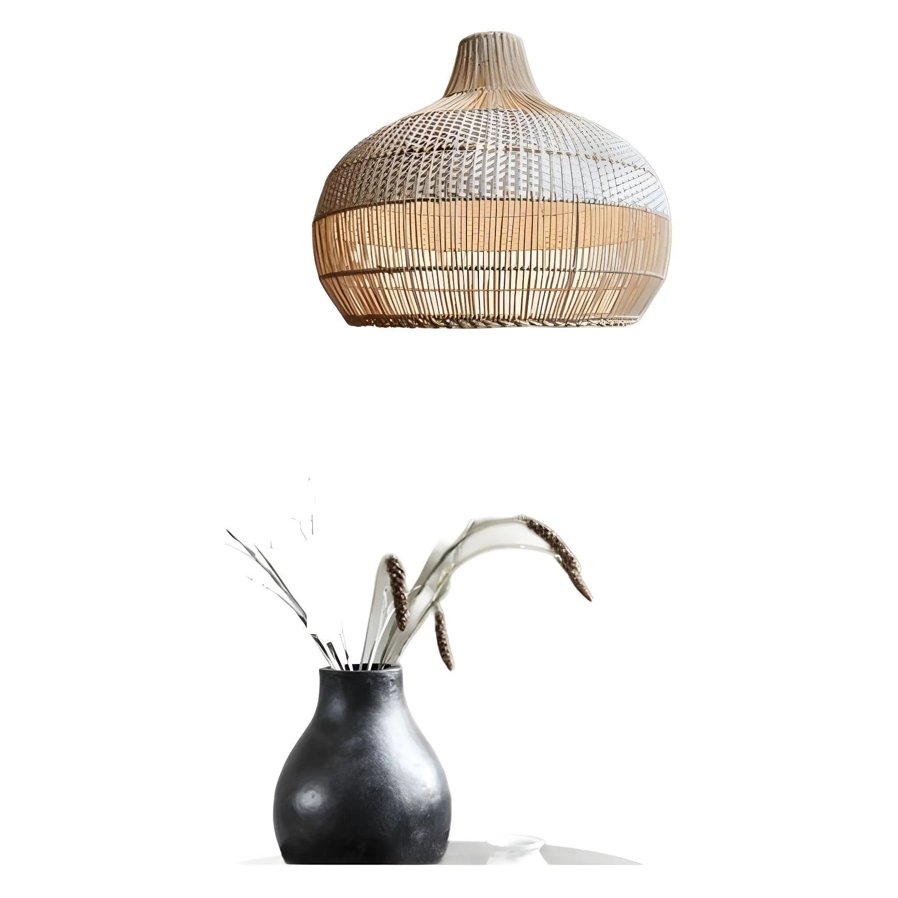 60cm diameter woven rattan Silent Wind style chandelier for pastoral living room.