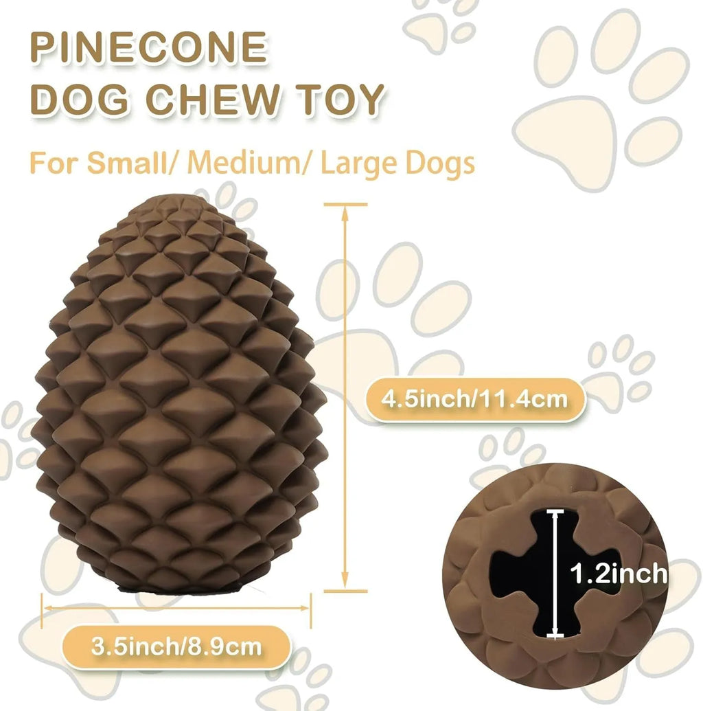 Yellow natural rubber pine cone dog toy with treat dispenser for medium to large breed dogs