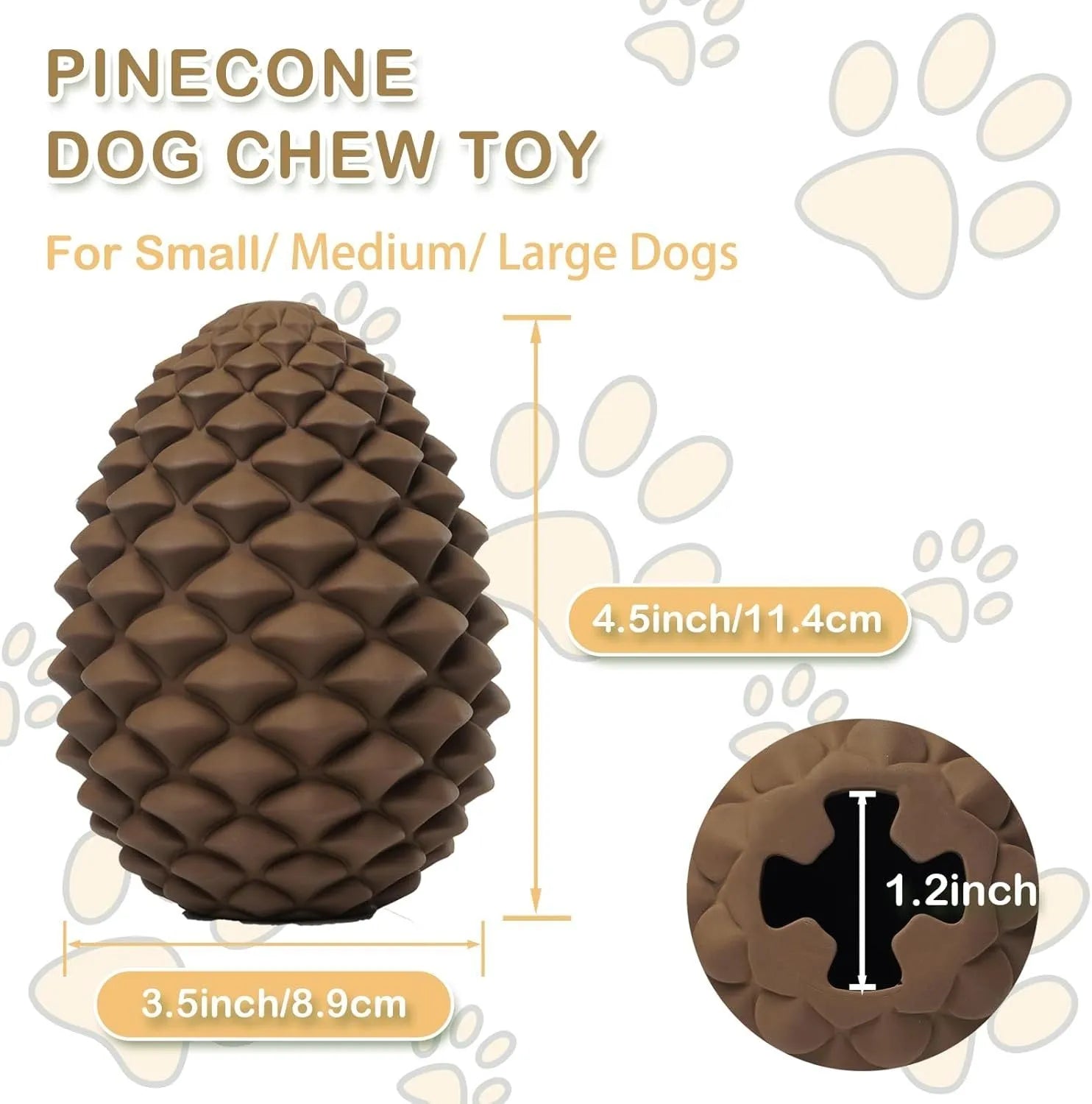 Yellow natural rubber pine cone dog toy with treat dispenser for medium to large breed dogs